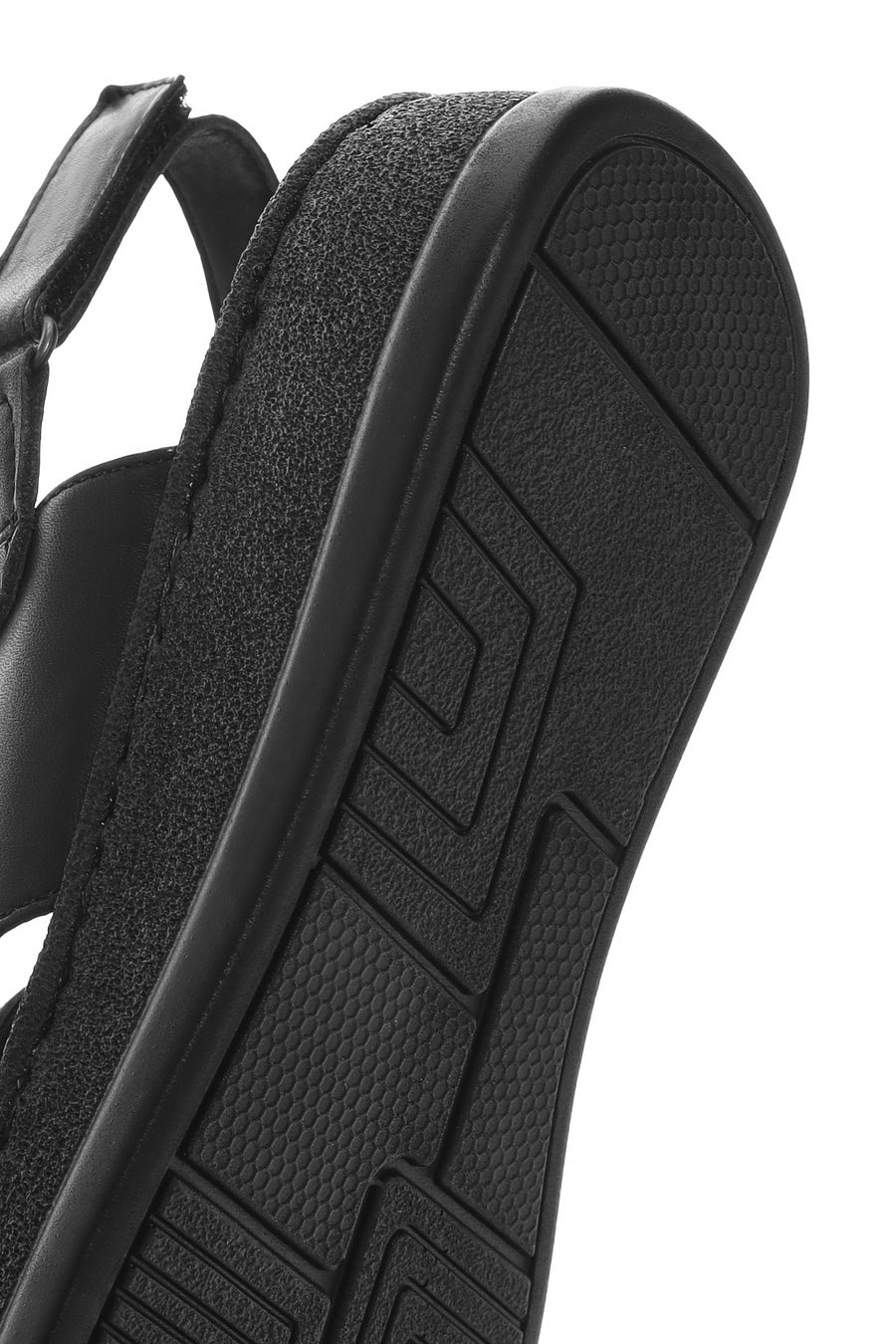 Women's Black Strappy Thick Soled Leather Comfort Sandals