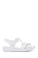 Women's White Strappy Leather Comfort Sandals | Derimod
