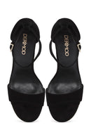 Women's Black Ankle Strap Thin High Heel Suede Leather Shoes | Derimod