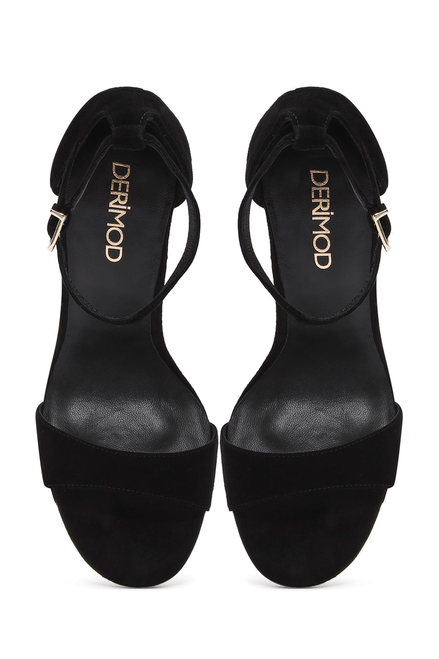 Women's Black Ankle Strap Thin High Heel Suede Leather Shoes