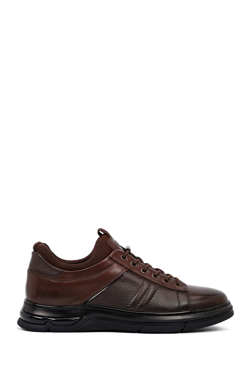 Erkek Kahverengi Bağcıklı Deri Casual Sneaker