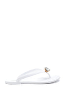 Women's White Stone Flip Flops | Derimod