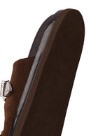 Woman Brown Double-Buckle Suede Slipper | Derimod