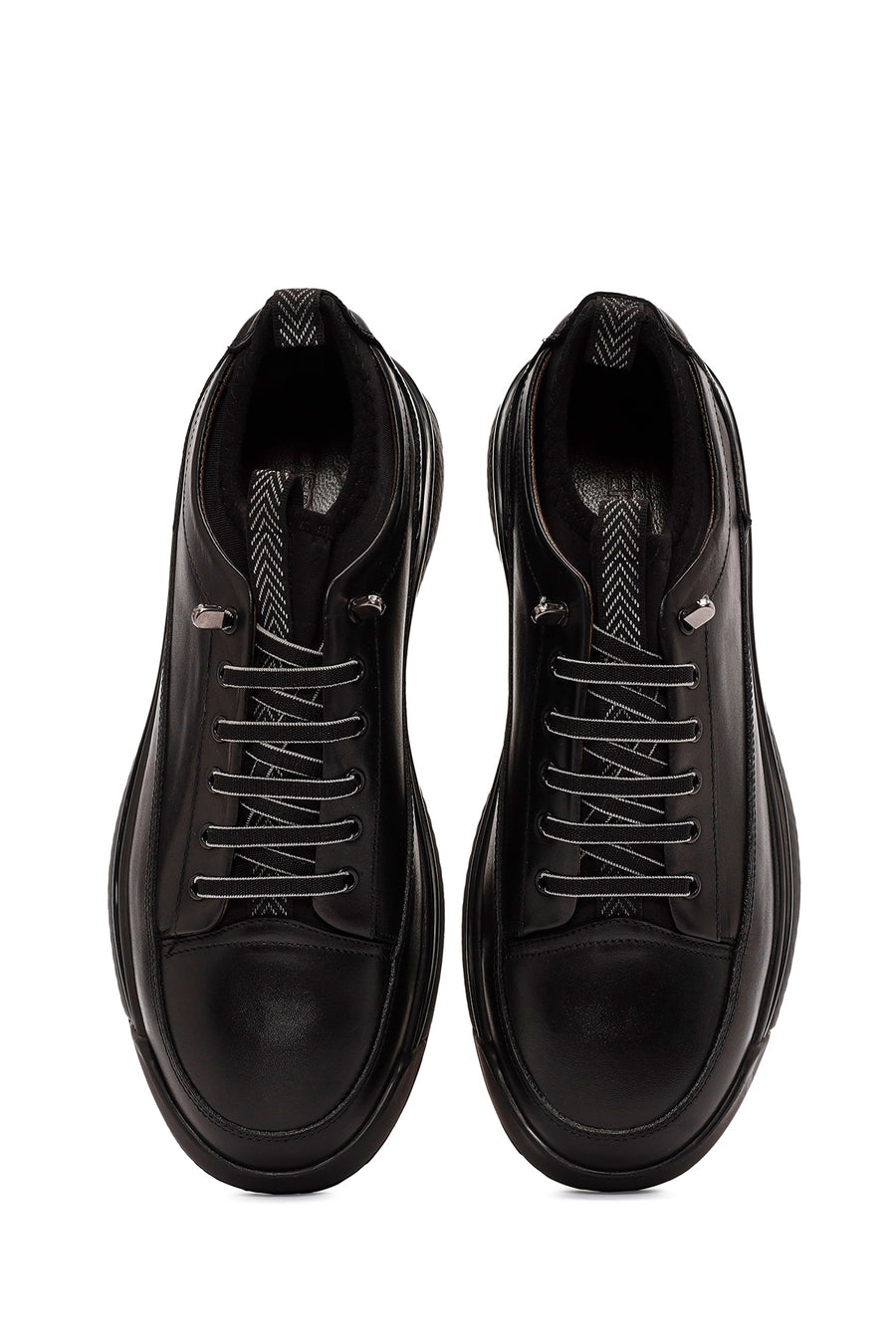 Erkek Siyah Bağcıklı Deri Sneaker