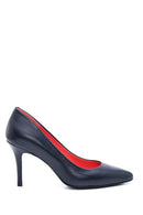 Derimod Gritti Women's Navy Blue Leather Heeled Shoes | Derimod
