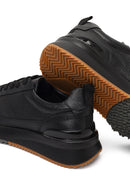 Male Black Lace-Up Thick-Soled Leather Sneaker | Derimod