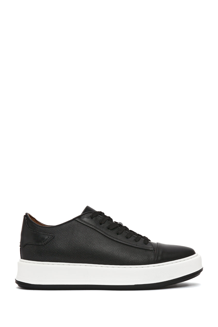 Men's Black Lace-up Thick-Sole Leather Sneaker 25SFD610618 | Derimod