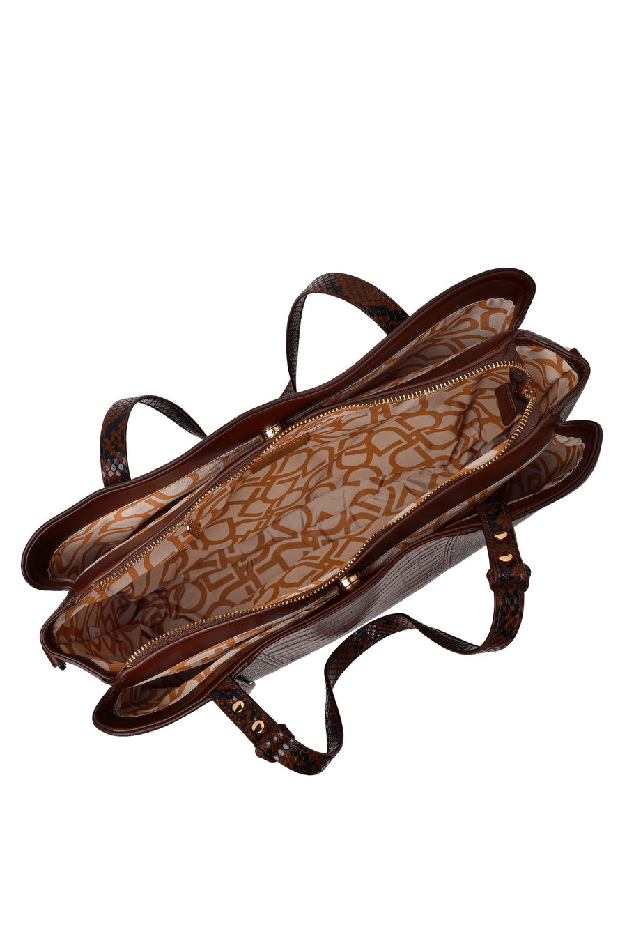 Woman Brown Long-Strap Patterned Shoulder Bag