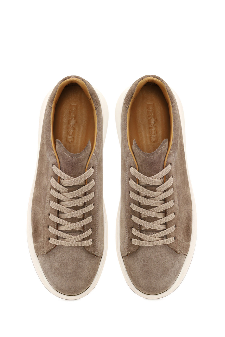 Male Beige Lace-Up Thick-Soled Suede Leather Sneaker