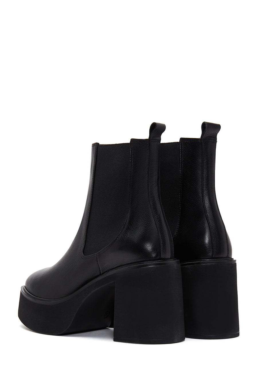 Women's Black Leather Platform Heeled Boots