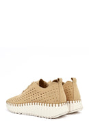 Woman Camel Lace-Up Thick-Soled Patterned Suede Comfort Shoes | Derimod