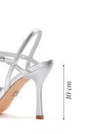 Women's Silver Open Back High Heeled Stilettos with Stones | Derimod