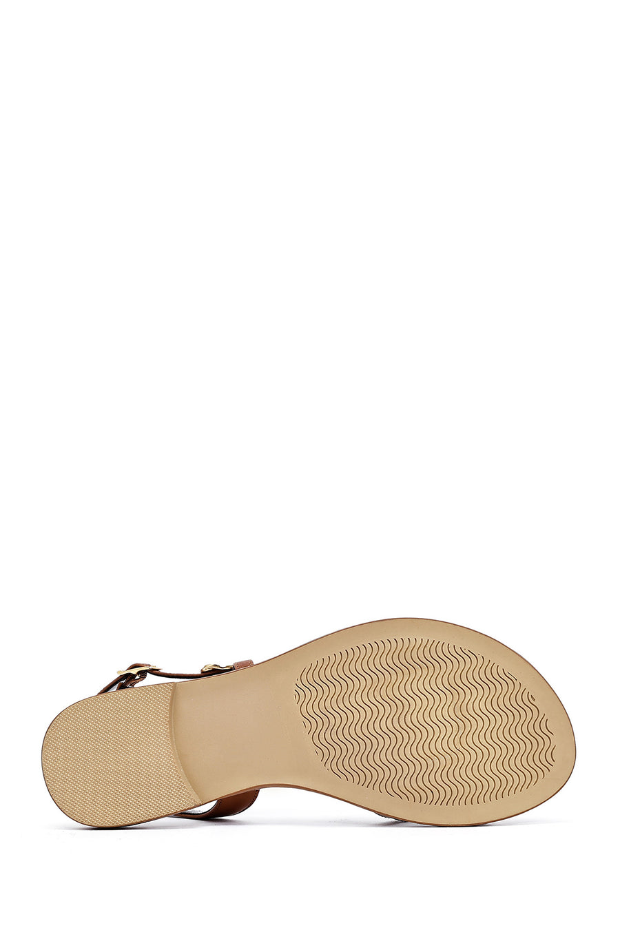 Women's Brown Metal Detailed Flip-Flop Leather Sandals