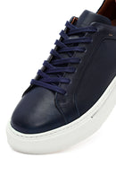 Erkek Lacivert Bağcıklı Kalın Tabanlı Deri Sneaker | Derimod