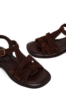 Woman Brown Ankle-Buckle Suede Leather Sandals | Derimod