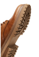 Women's Tan Leather Zippered Flat Boots | Derimod