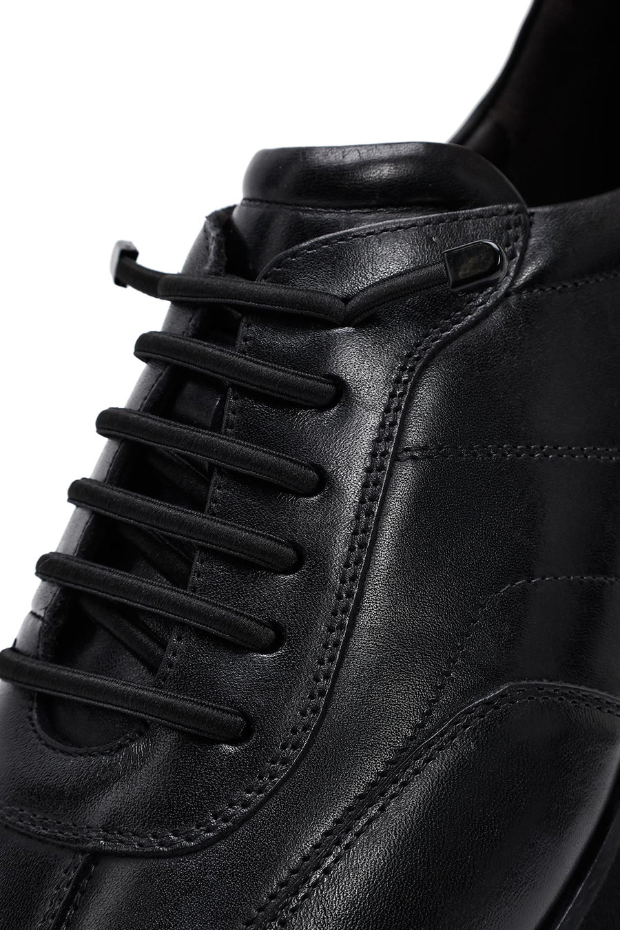 Men's Black Lace-Up Leather Casual Sneakers
