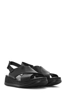 Women's Black Strappy Thick Soled Leather Comfort Sandals | Derimod