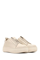 Women's Beige Lace-Up Thick-Soled Leather Sneaker | Derimod