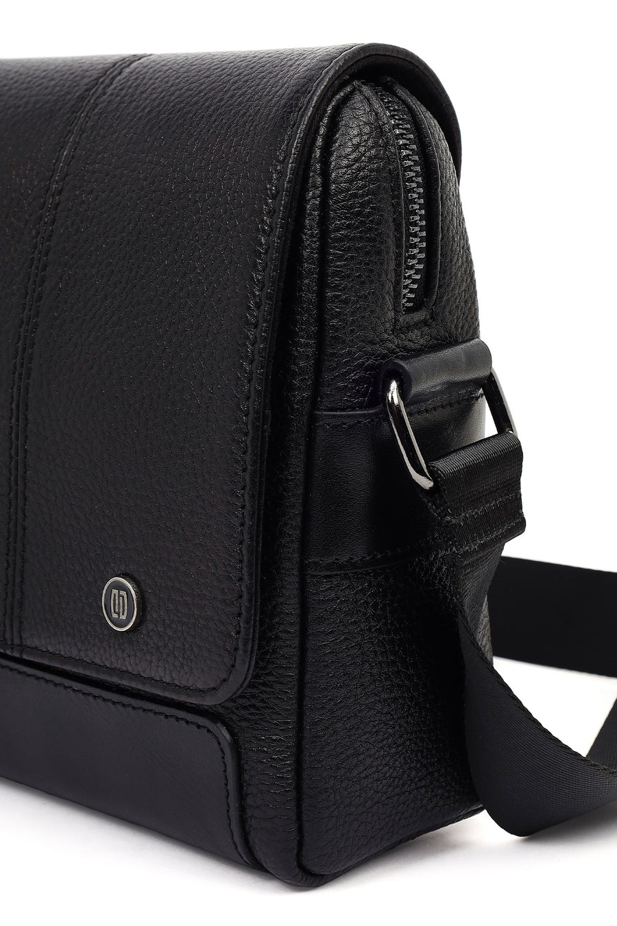 Male Black Leather Messenger Bag