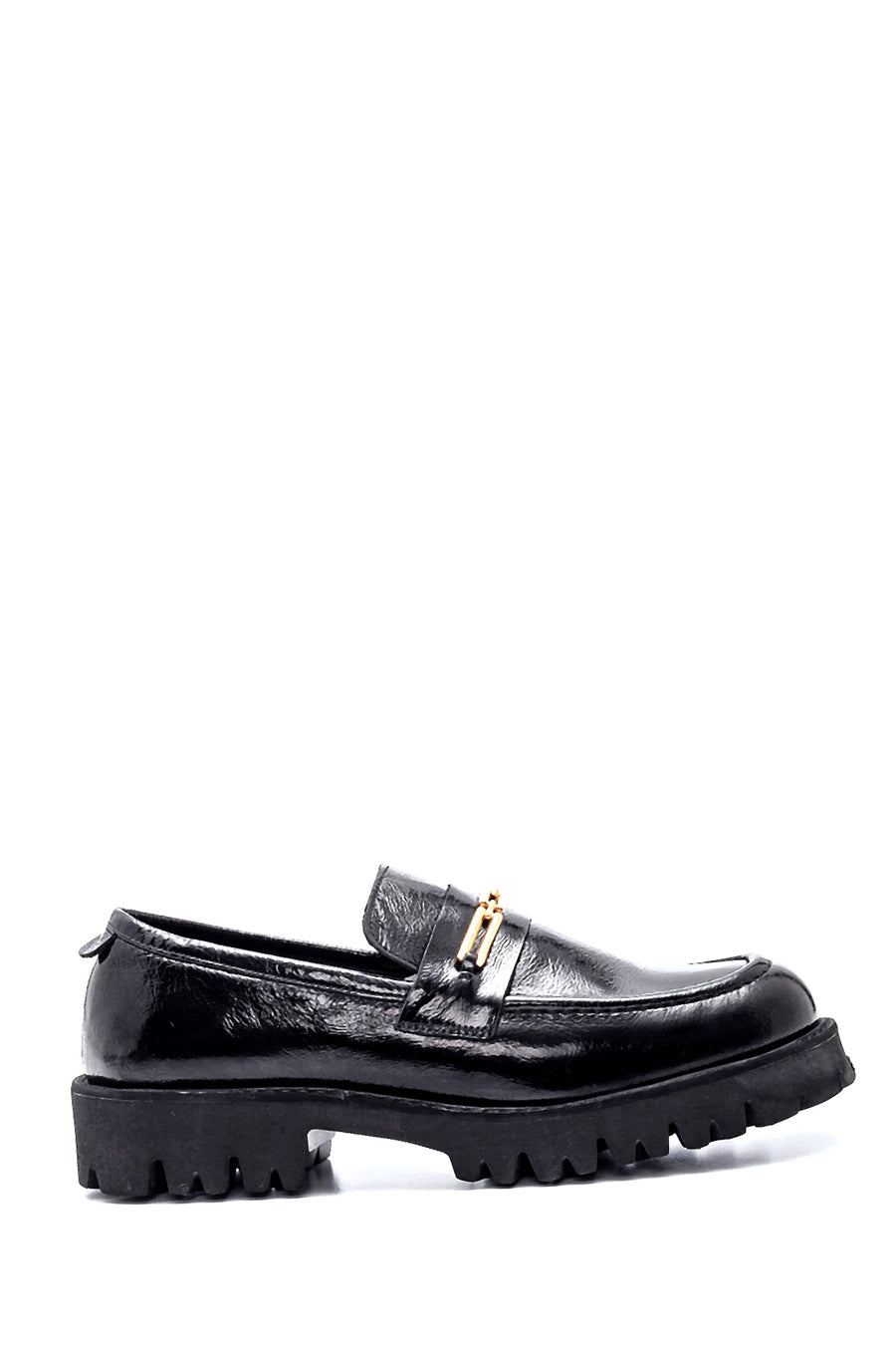 Women's Leather Patent Leather Buckle Loafer 21WFD270216 | Derimod