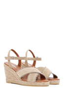 Women's Beige Ankle Strap Wedge Heel Suede Leather Espadrille Sandals | Derimod