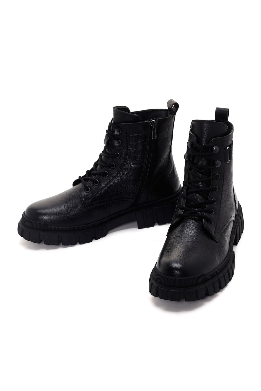 Men's Black Zippered Leather Casual Boots