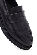 Woman Black Tassel Leather Masculine Loafer | Derimod