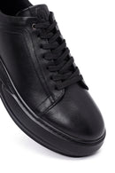 Men's Black Lace-Up Thick Sole Leather Sneakers | Derimod