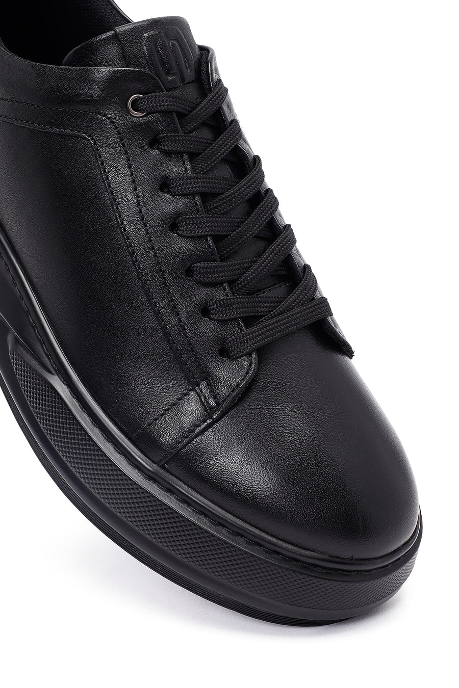 Men's Black Lace-Up Thick Sole Leather Sneakers