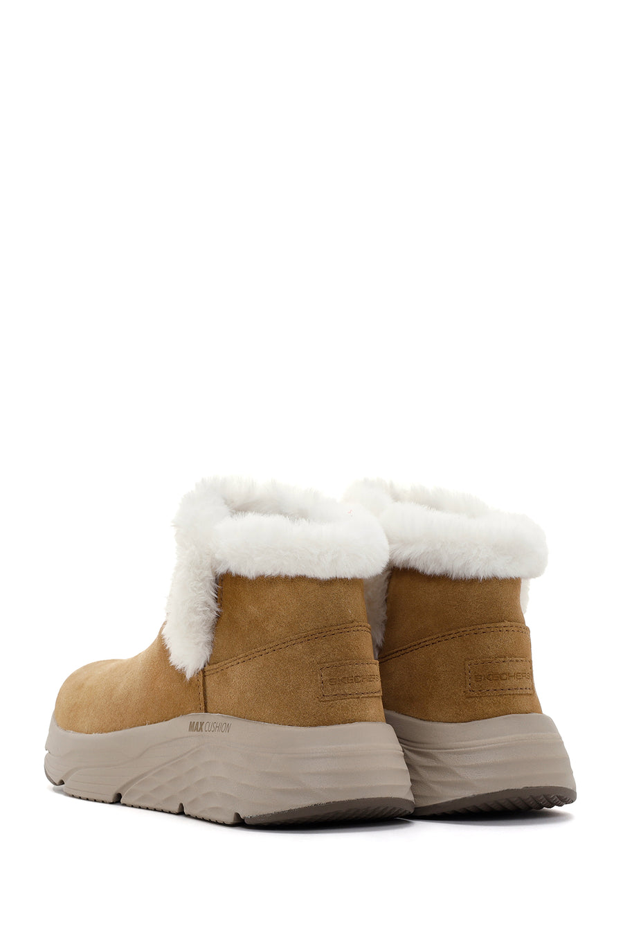 Skechers Women's Tan Max Cushioning Suede Leather Thick Soled Casual Boots