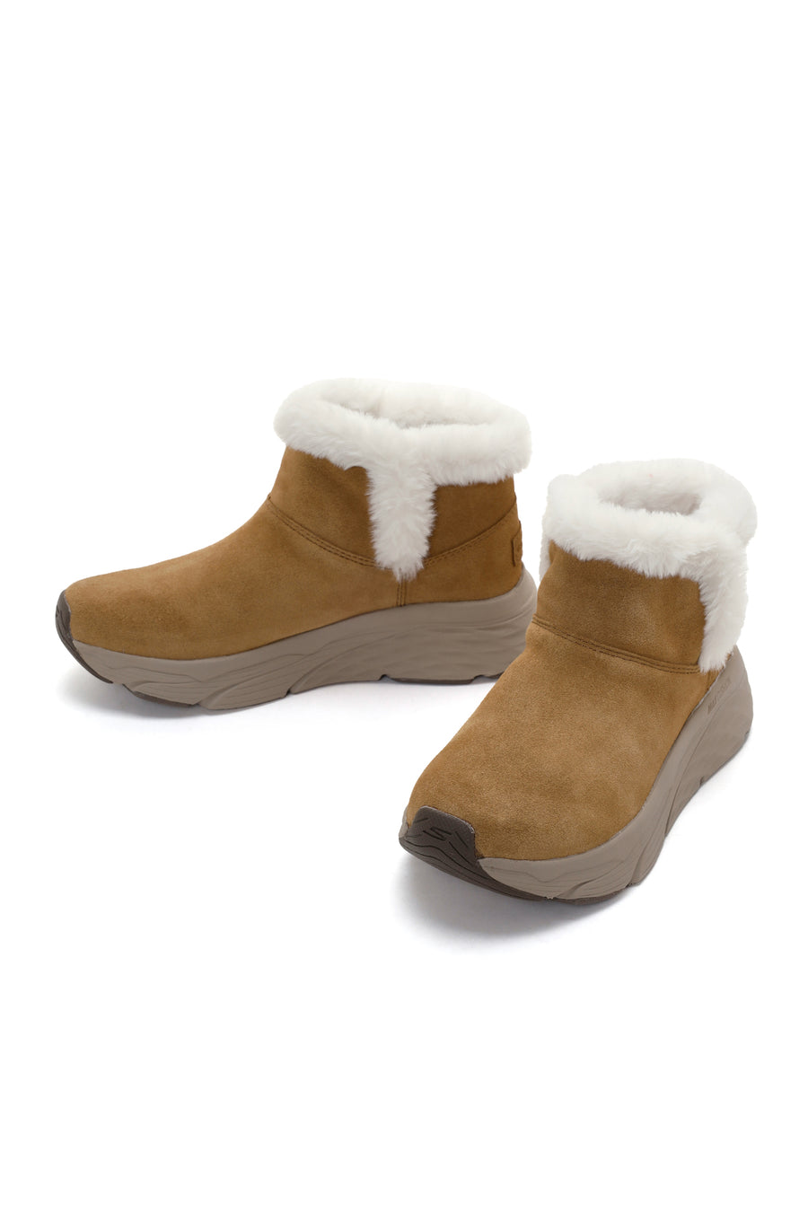 Skechers Women's Tan Max Cushioning Suede Leather Thick Soled Casual Boots