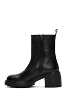 Women's Black Leather Zippered Heeled Boots | Derimod