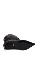 Woman Black Thin High-Heeled Leather Boots | Derimod
