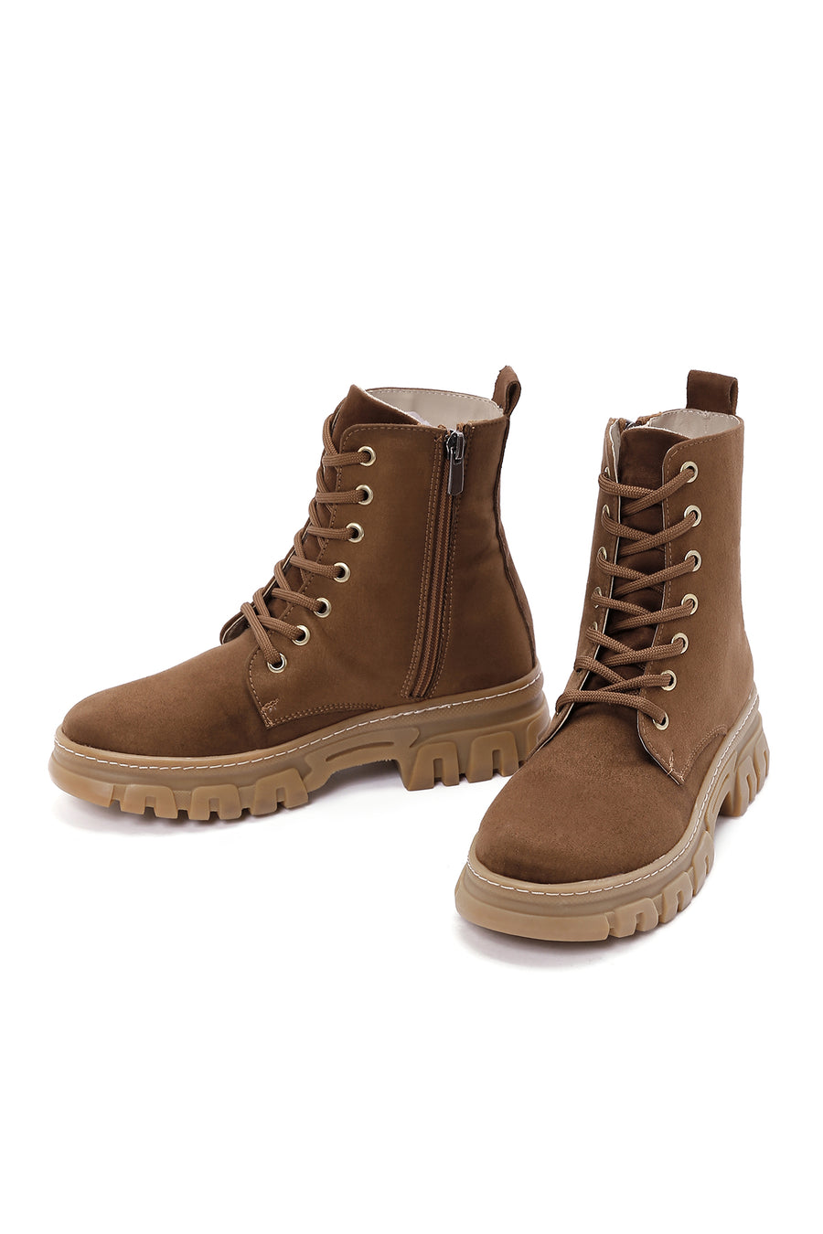Women's Tan Suede Thick Soled Zippered Boots
