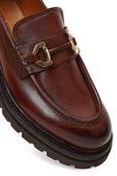 Men's Brown Buckled Thick-Soled Leather Loafer | Derimod