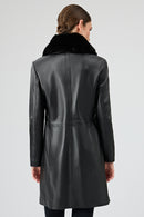 Christina Women's Black Fur Long Leather Coat | Derimod