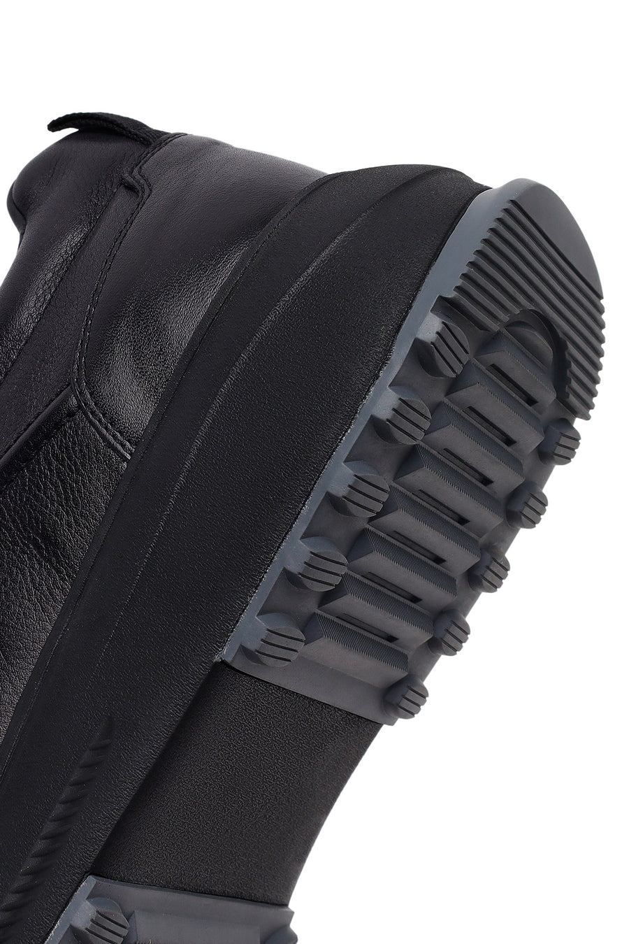 Erkek Siyah Bağcıklı Kalın Tabanlı Deri Casual Sneaker