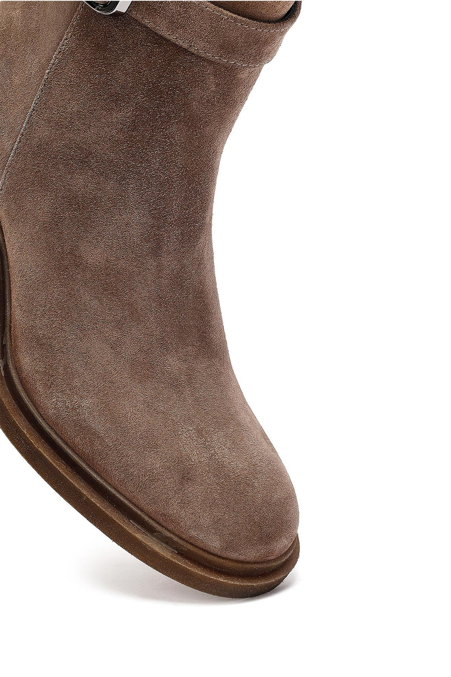 Woman Mink Suede Chunky Heel with Zipper Leather Boat