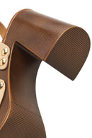 Woman Beige Buckled Ankle Platform Chunky High-Heel Suede Sandals | Derimod