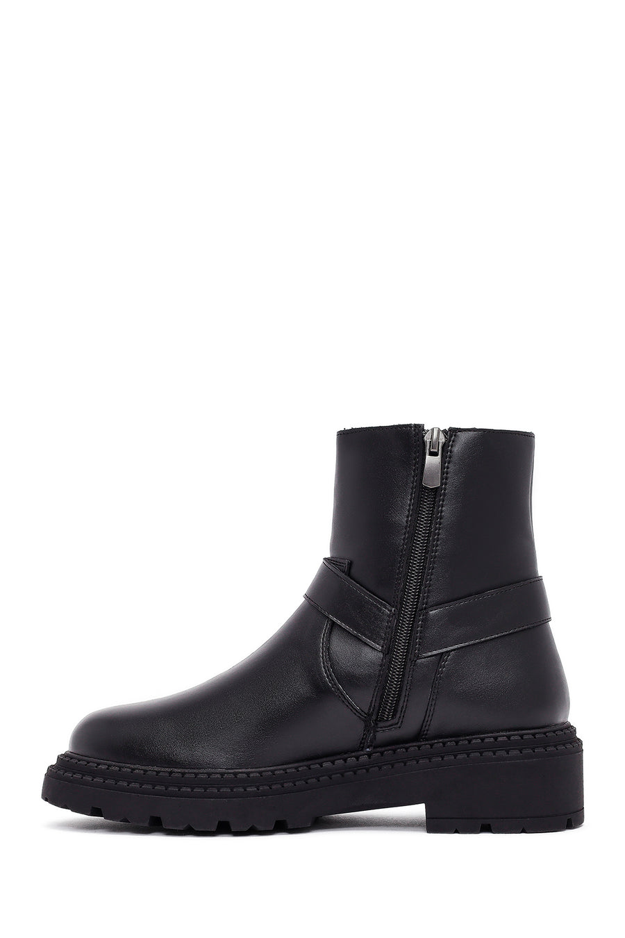 Women's Black Zippered Thick-Soled Boots