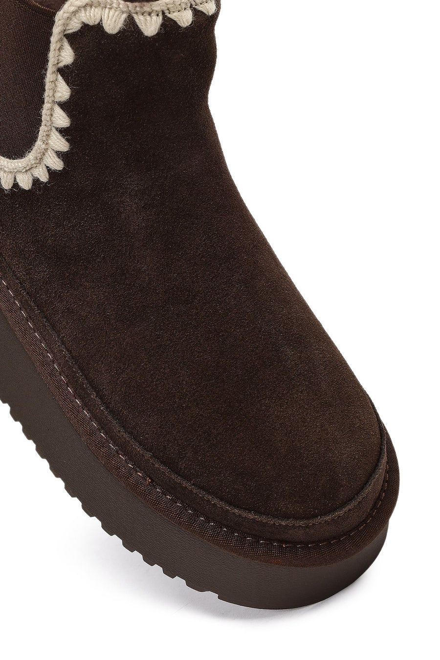 Woman Brown Thick-Soled Patterned Suede Teddy Boots
