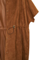 Miranda Women's Brown Hooded Suede Leather Long Vest | Derimod