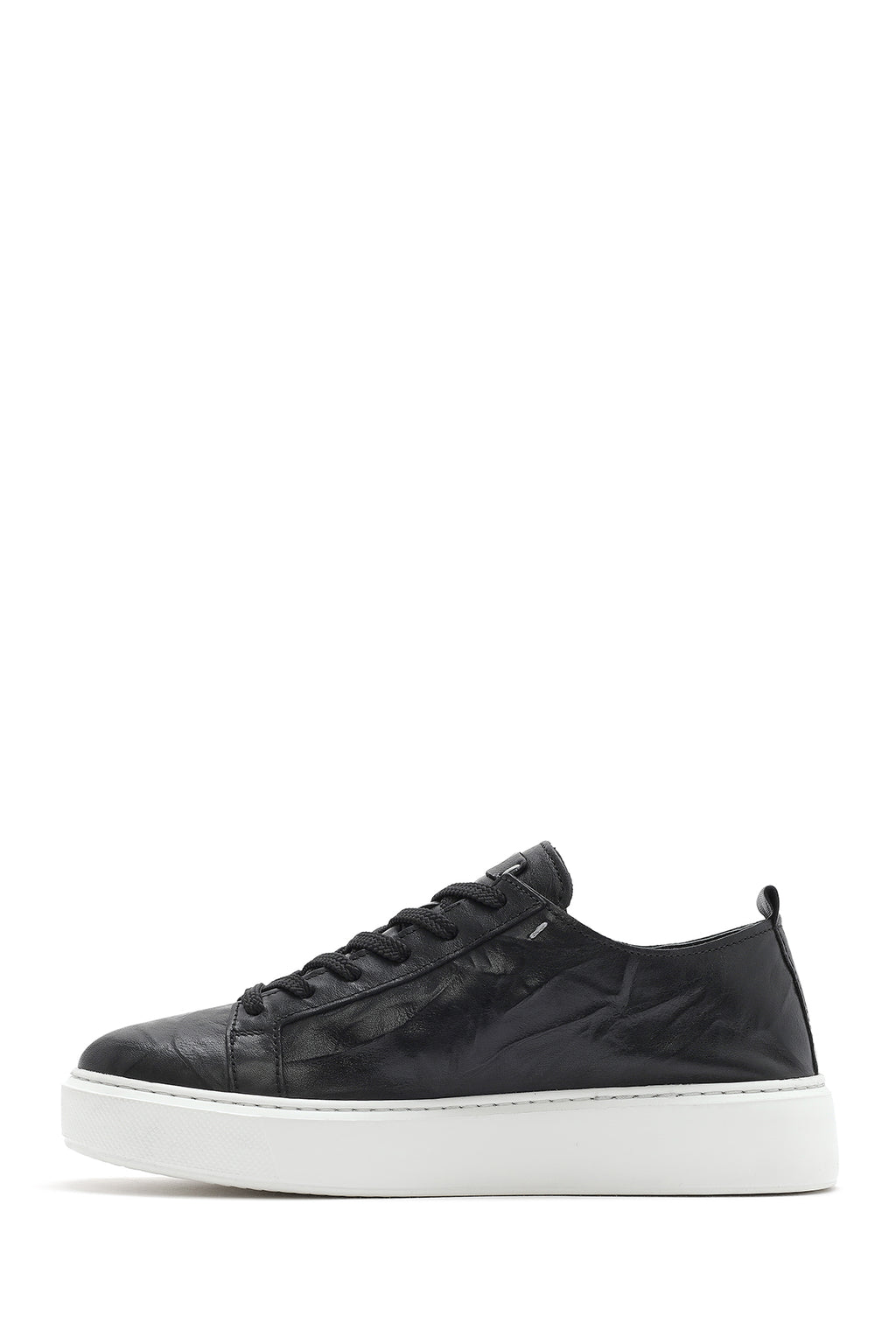 Erkek Siyah Bağcıklı Kalın Tabanlı Baskılı Deri Sneaker