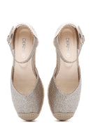 Women's Beige Ankle Strap Wedge Heels Leather Espadrille | Derimod