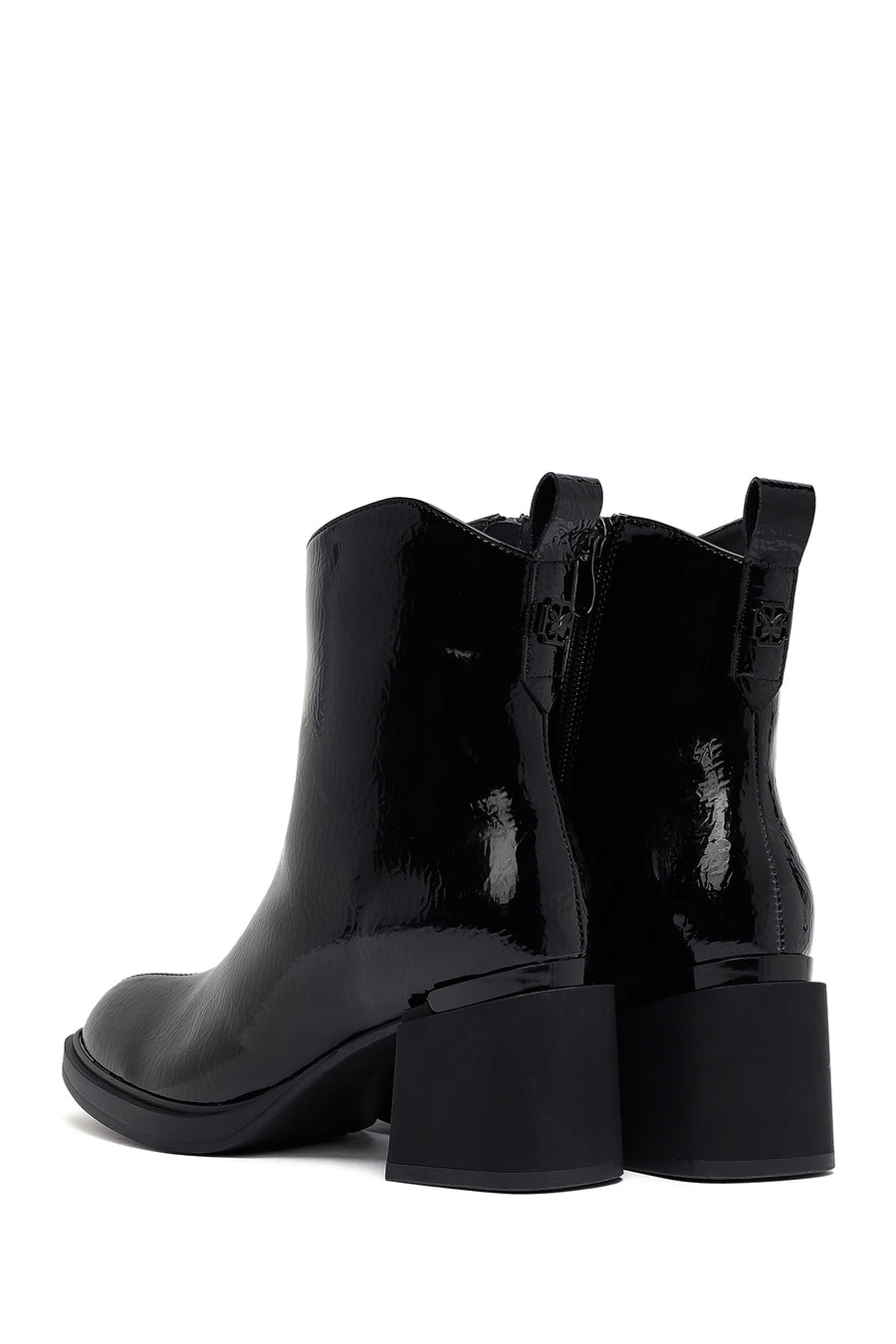 Woman Black Zip Closure Chunky-Heeled Boots