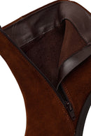 Woman Walnut Zip Closure Chunky Heeled Suede Boots | Derimod