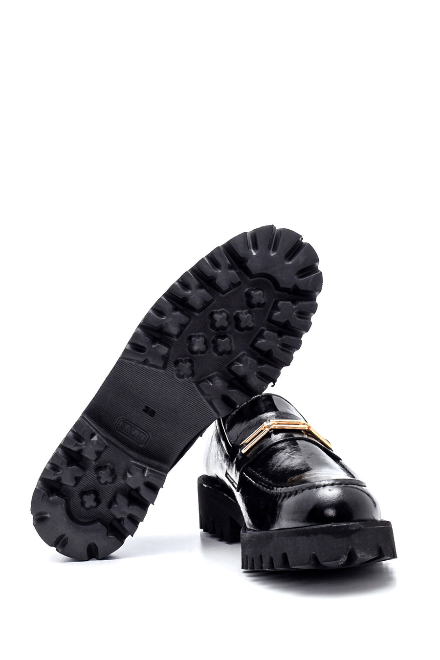 Women's Leather Patent Leather Buckle Loafer