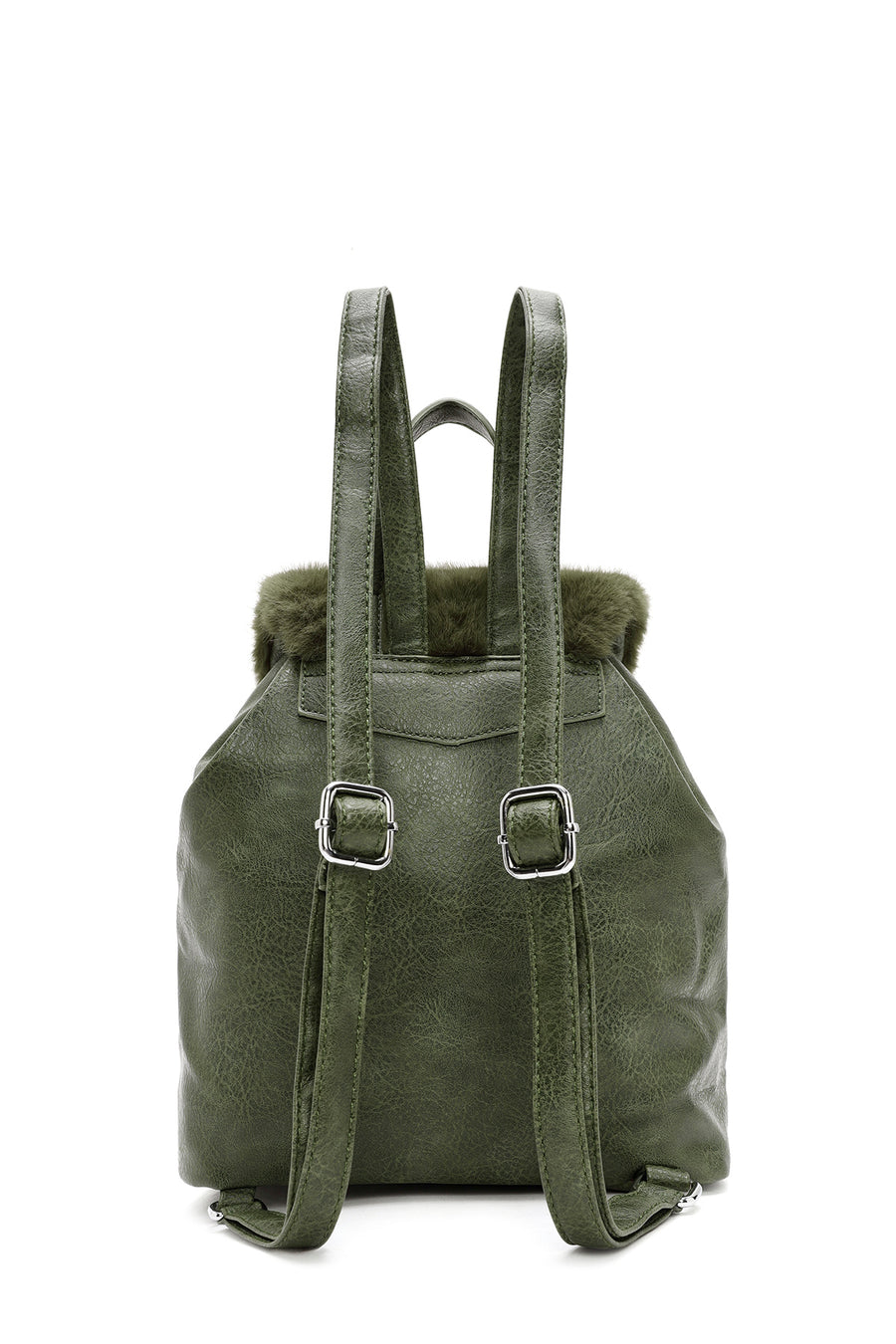Women's Khaki Plush Detailed Backpack