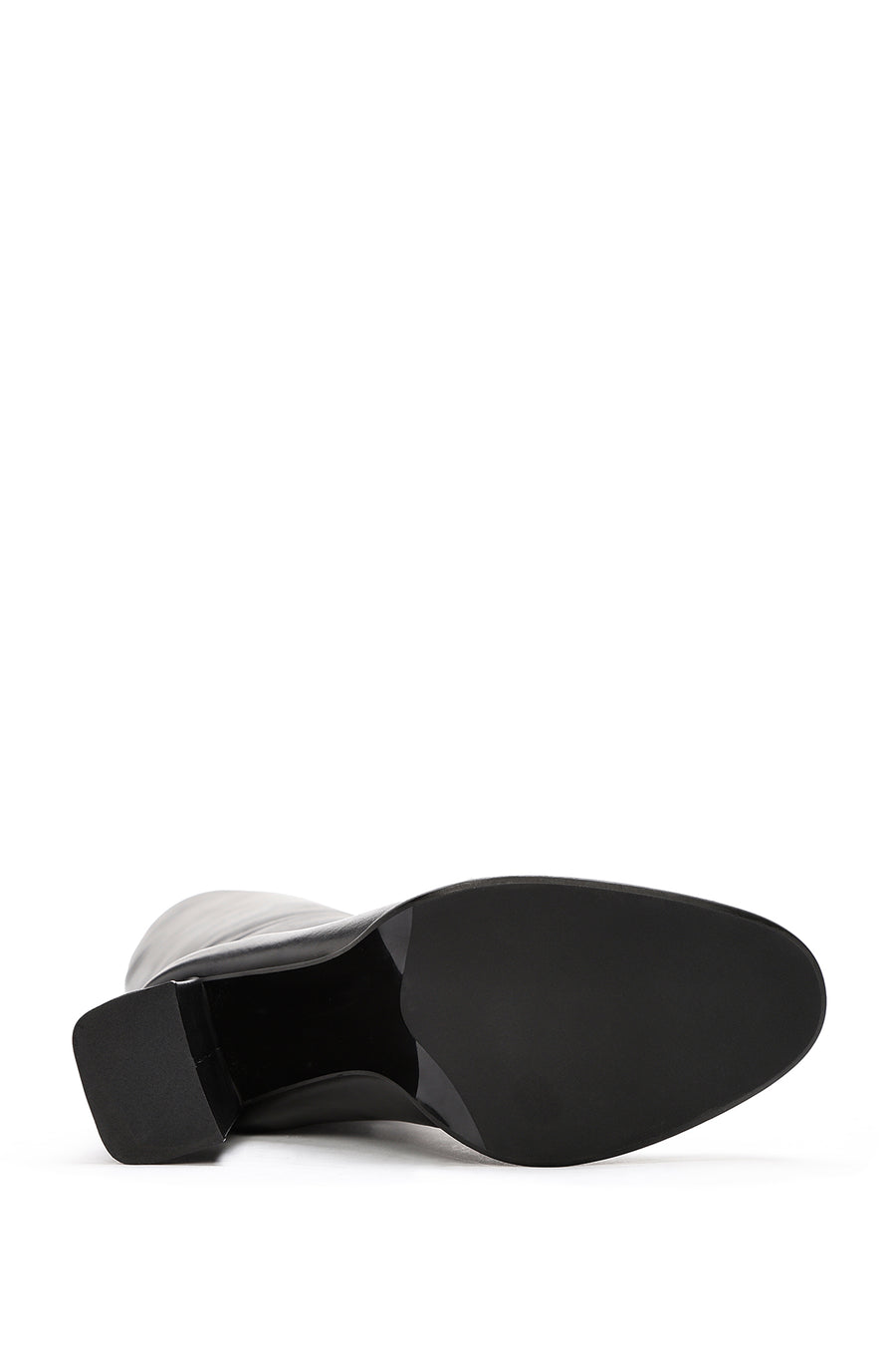 Women's Black High Thick Heel Leather Boots